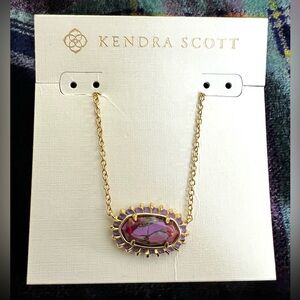 NWT Kendra Scott 14k Gold-Plated Elisa Pendant Necklace, Veined Violet Magnesite
